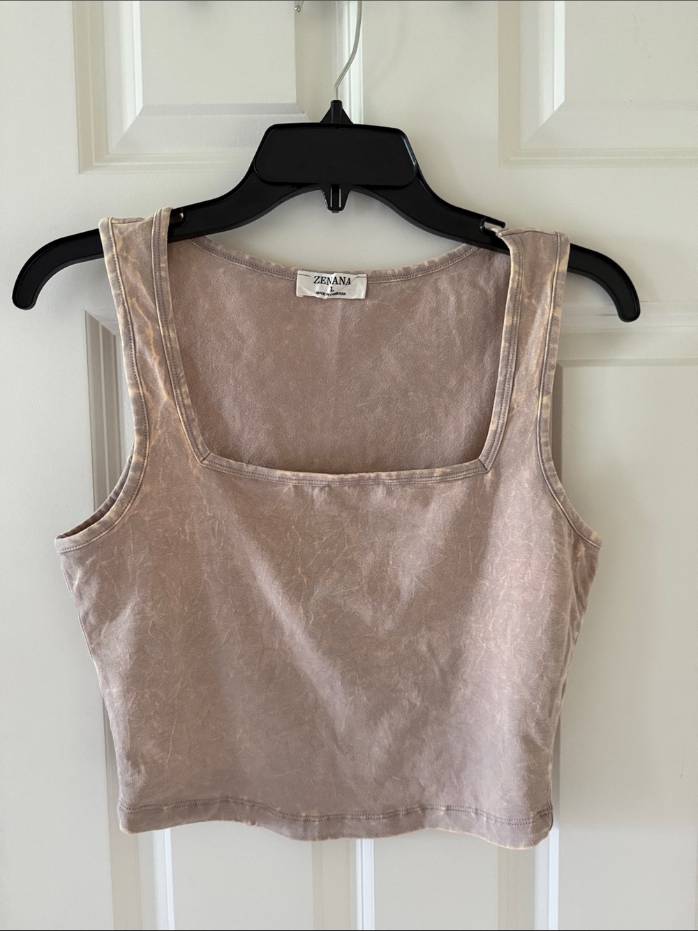 Zenana Outfitters Mineral-Wash Square Neck Crop Top - Taupe